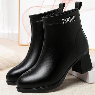 Fashion Fashion Women's Winter New Soft Leather Ankle Boots Thick Heel Warm Thick Plush Comfortable Anti-slip  Cotton Boots