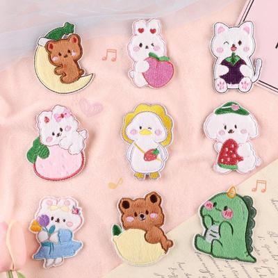Plush Cartoon Animal Patch Embroidered Patches For Clothing Self-adheisve Stickers Rabbit Bears Fruits Patches On Clothes Badges DIY Stripe