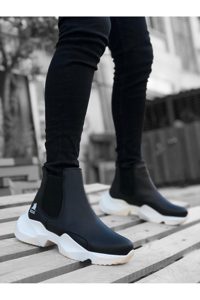Men's Fashion Knitwear Flat Heeled Booties Bootie Ba Lace-Up Comfortable High Sole Black White Sole Sports Half Ankle Boots Shoes