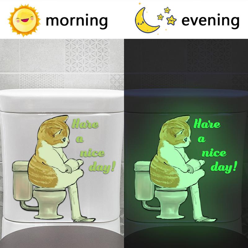Badezimmer Leuchtende Katze Hockende Toilette Englischer Slogan Toilettenaufkleber Selbstklebend Verschönern Heimdekoration