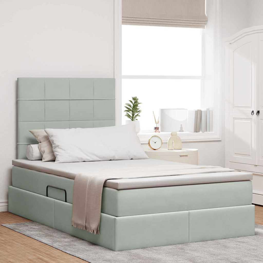 Storage Bed with Mattress Light Grey 120 x 200 cm Velvet