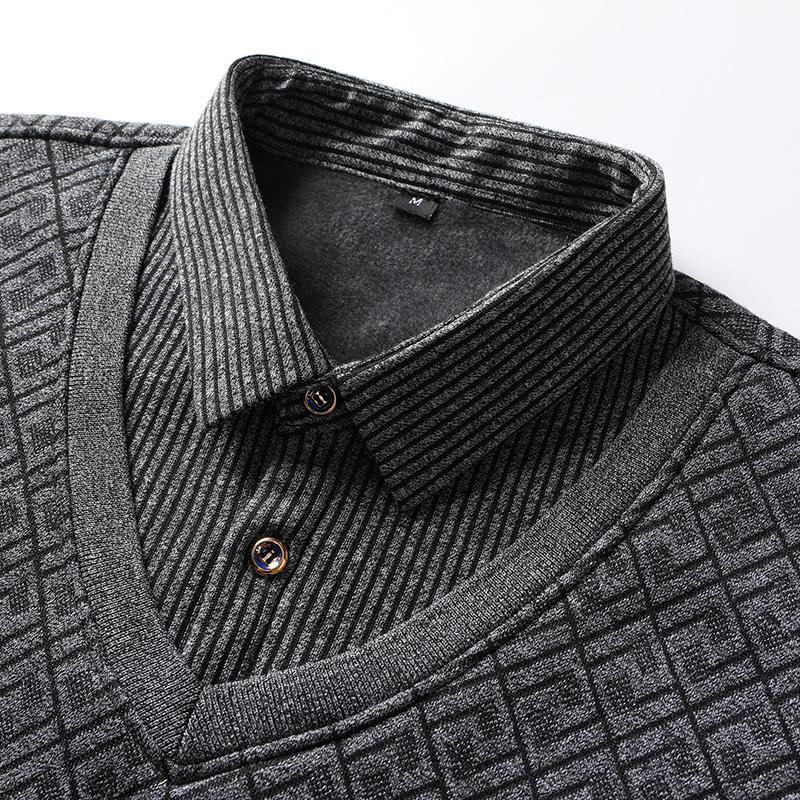 Winter autumn Pullovers Men's Warm Middle Aged Undercover Polo Neck Sweaters Striped Lined Shirt Sweaters