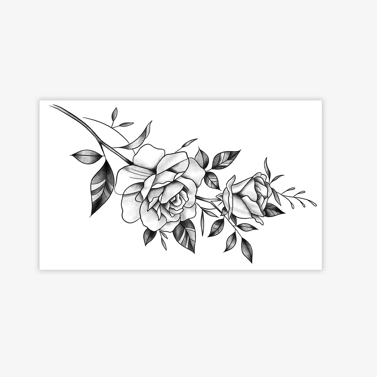 

Realistic Sketch Rose Tattoo Sticker, Waterproof And Long-Lasting, Women S Collarbone Gentle And Advanced Sense Simulation Tattoo 9*15