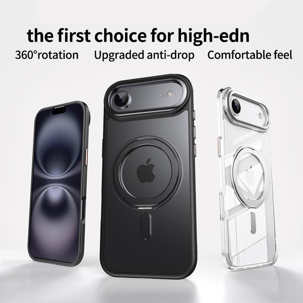 KEYSION Shockproof Transparent Matte Case for MagSafe for iPhone 17 17 Air 360° Magnetic Ring Stand Wireless Charging Phone Back Cover