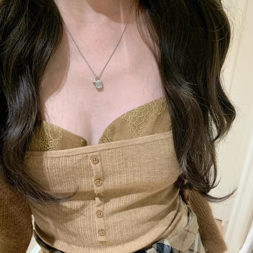 Handmade Brushed Small Sugar Cube Necklace Niche Exquisite Romantic Rose Pendant Collarbone Chain Double-Sided Wear