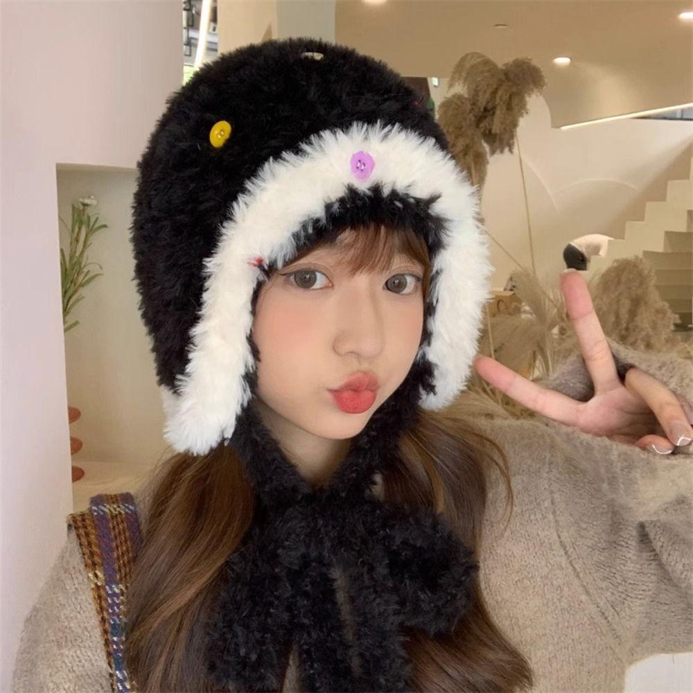Ear Protection Winter Hat Thickened Pompoms Cap Cute Beanie Hats  Winter