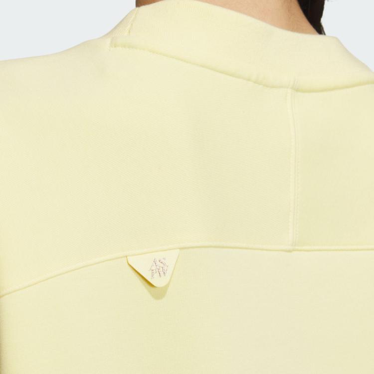 Adidas Logo Doubleknit Crew Logo Print Loose Long Sleeve Sweatshirt Women Sweatshirt Yellow JJ3569