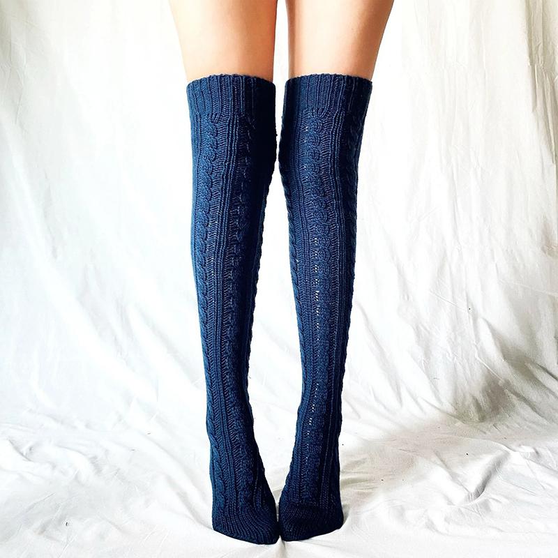 Knitted Cable Socks Over Knee Stockings Women Winter Casual Home Warm Thick Stockings Socks Girl Female Christmas Gifts