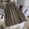 Damen Sommer Eleganter Curry Mesh Halbkörperrock Einfacher Lässiger Spleißen Elastischer Hoher Taillen A-Linie Plissee Rock Mit Großem Saum