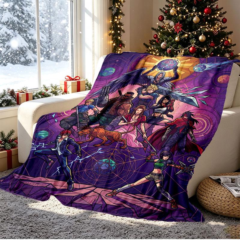 Final Fantasy Pattern Blanket for Home Decoration, Bed, Sofa, Car Travel, Camping, Suitable for All Seasons, Birthday Christmas Gift