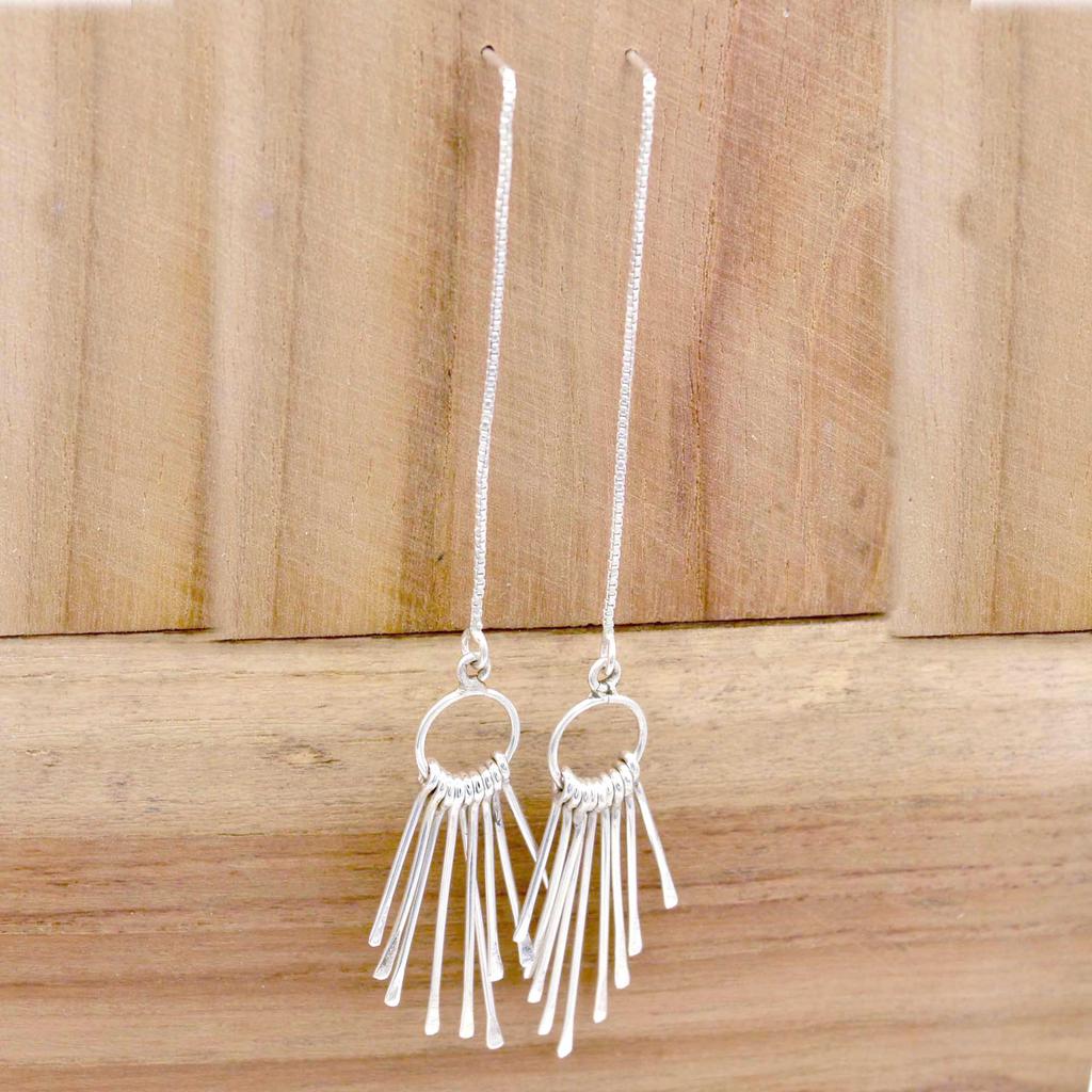 Tassel Drop Dangle 925 Silver Women Earrings, Fringe Ethnic Handmade Threader Earrings