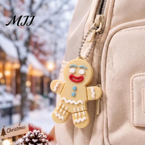 Decorative Key Ring Gingerbread Man Keychain with Movable Joints, 3D Printed Christmas Ornament Gift for Kids Backpacks Keys, Cute Festive Accessory