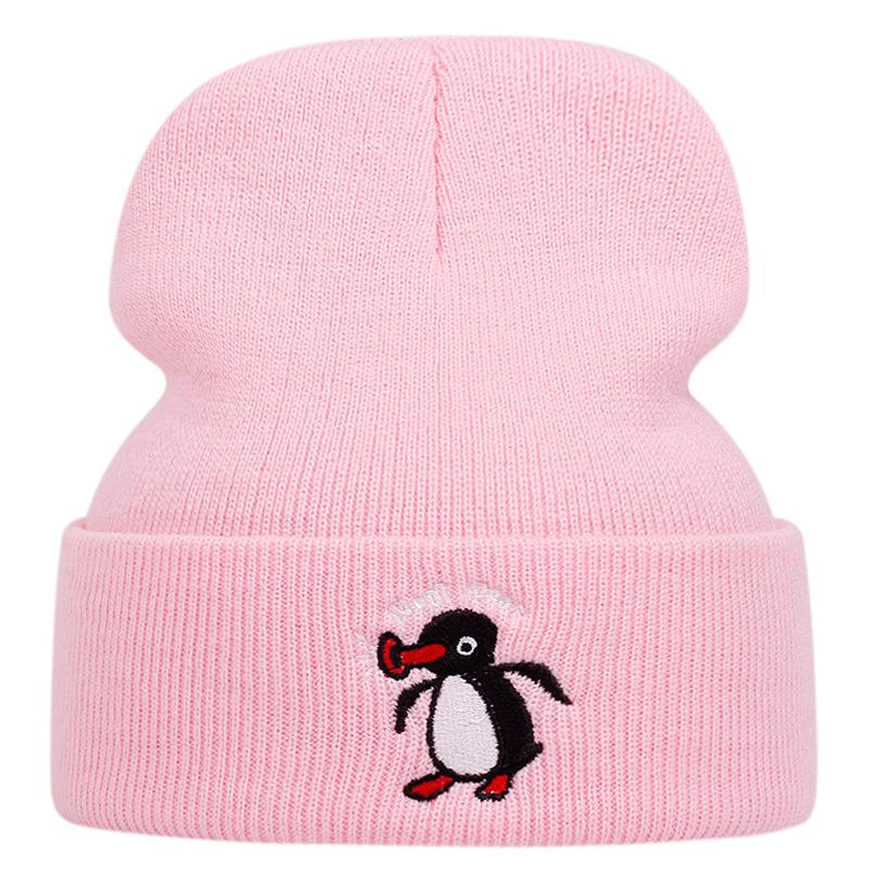 Cute Penguin Embroidered Knitted Hat Autumn And Winter Warm Men'S And Women'S Outdoor Adult Noot Wool Hat