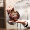 Yixing Artisan Handmade Jinbei Red Stoneware Floral Teapot with Secret Pattern