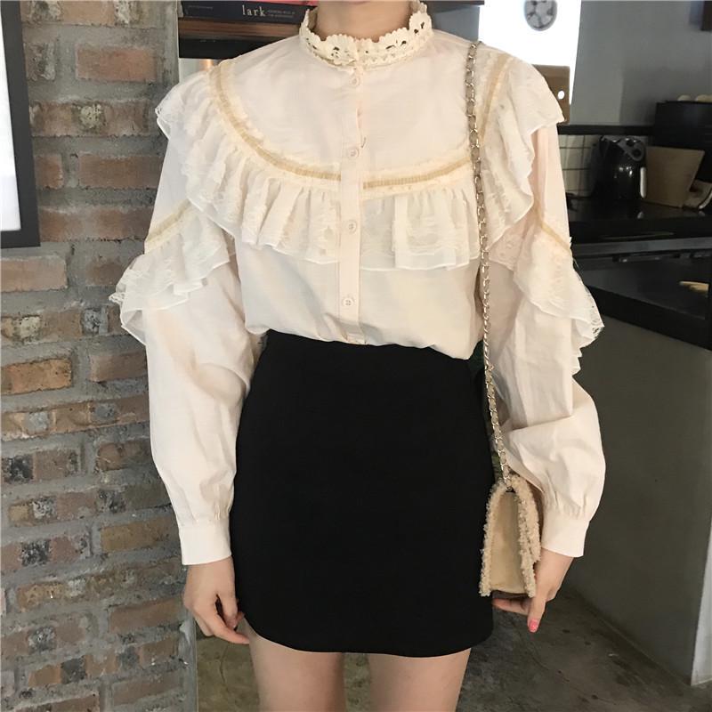 Buy Ruffles lace patchwork women blouse 