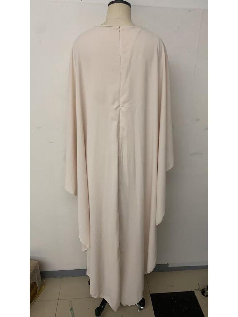 2024 Evropská a americká móda Volný netopýří rukáv Plisované Nepravidelné Elegantní Dlouhé šaty