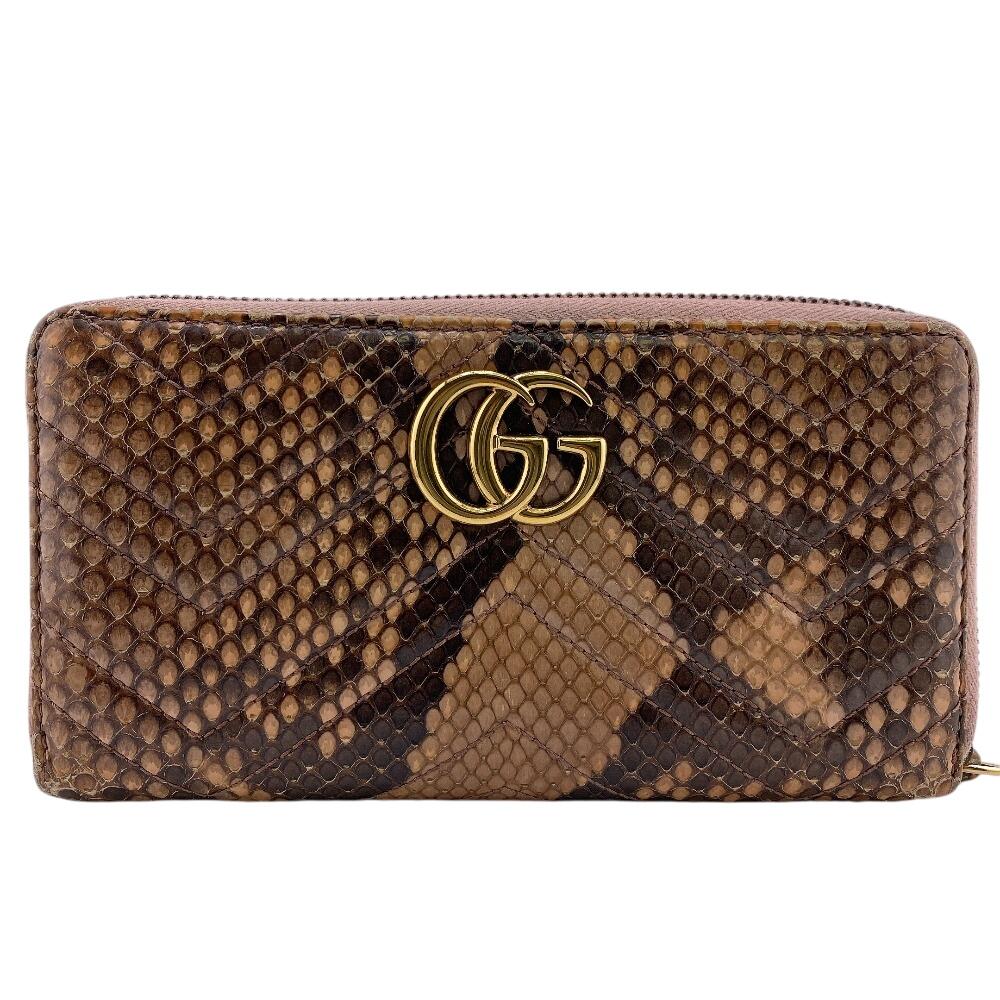 Gucci 443123 Zip Around GG Marmont Python Purse Pink Python Women Used