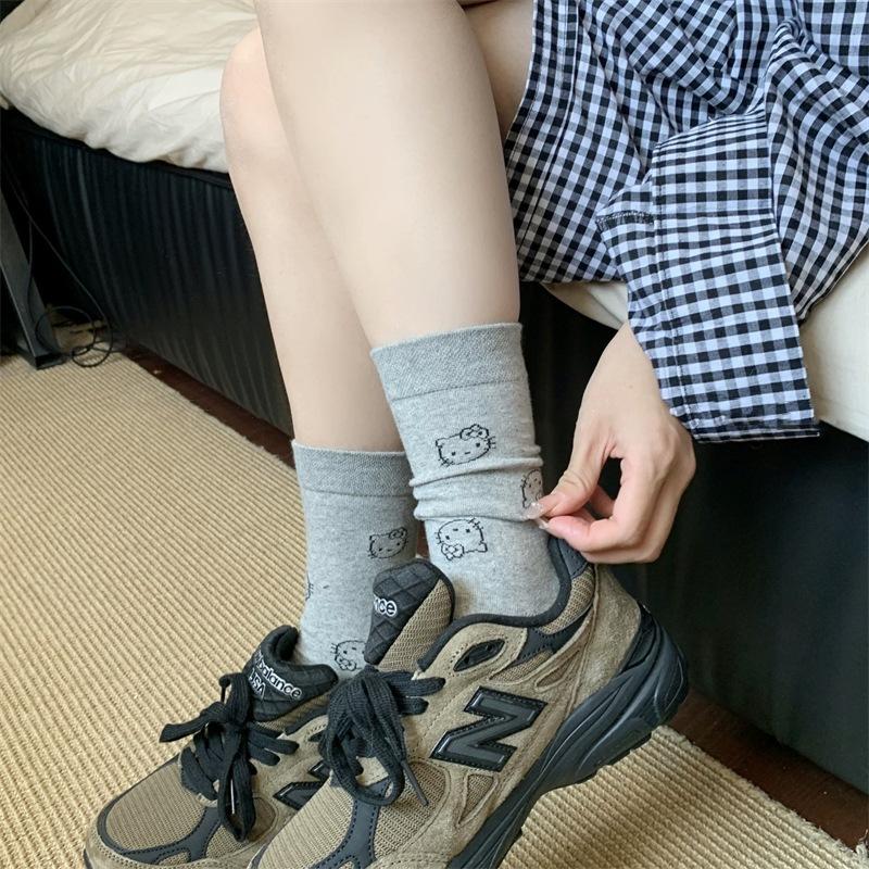 Songmu'S Bow Flower Bud Mouth Polka Dot Boneless Socks New Korean Mid-Tube Socks Women