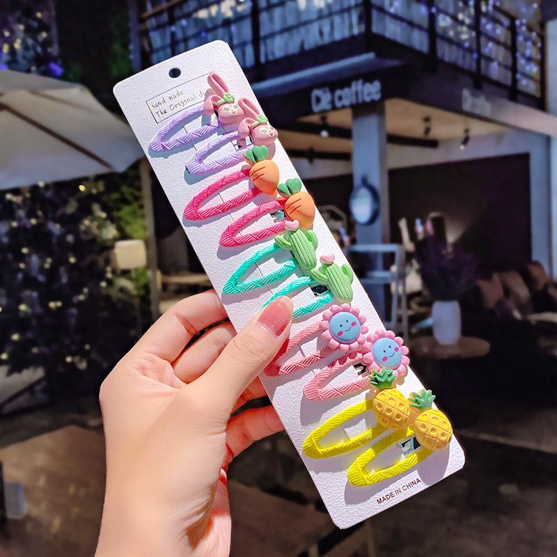 10 pçs/conjunto Meninas Bonito Desenho Animado Unicórnio Arco-Íris Flor Presilhas de Cabelo Crianças Doce Decoração de Cabelo Franja Grampos de Cabelo Acessórios de Cabelo