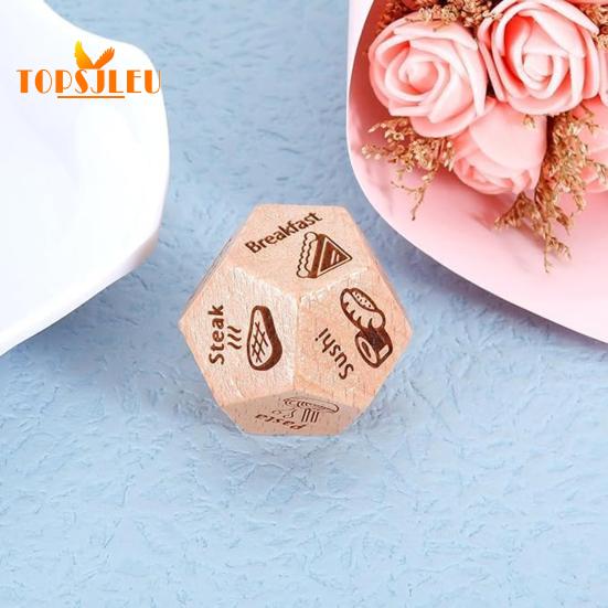 Date Night Food Decision Dice - 12-sided, Enhance Relationship, Wooden Romantic Dinner Graphics Food Dice Decider