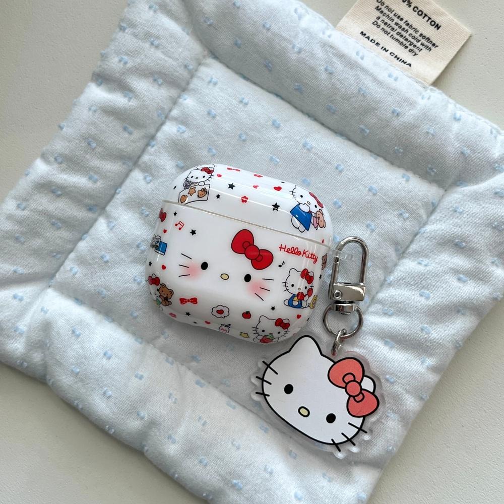 Cute Cartoon Doodle Bow KT Cat AirPods 4 Case Compatible with AirPod 3 Apple Pro Earphone Cover