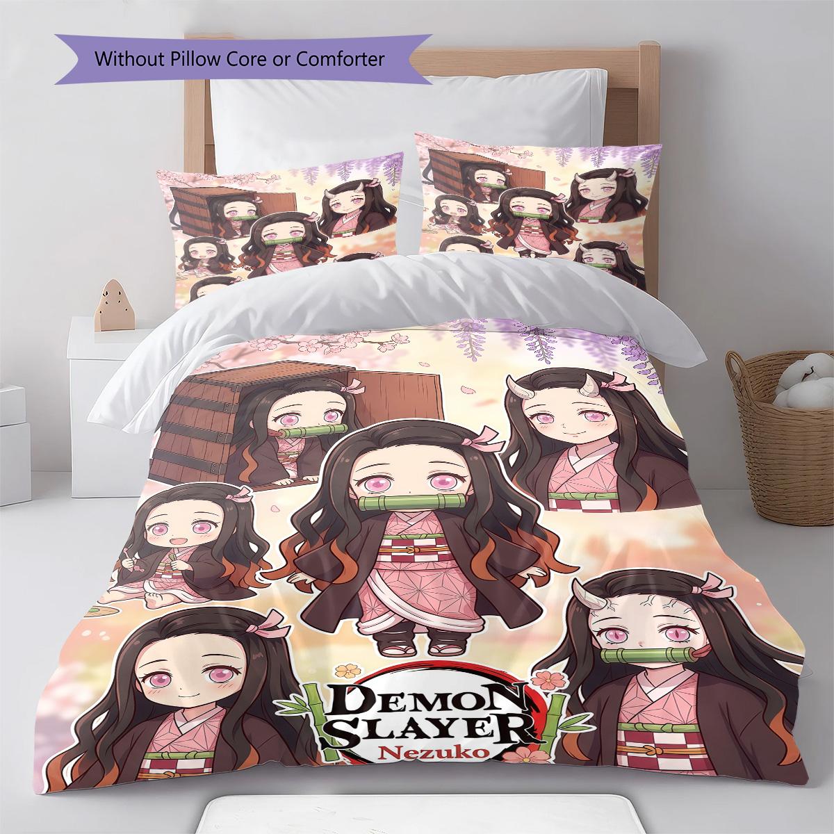 Nezuko Soft Quilt Cover Duvet Cover Bedding Set Comforter Cover Bedroom Home Decorative Style -QJY 135x200cm