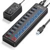 JESWO USB Hub with Power USB Hub with 10 Expansion Ports 1 Charging 5Gbps Data USB Expansion with Independent 12V 3A AC Compatible with Surface and