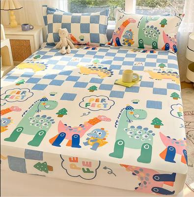 Cartoon Animal Print 100% Cotton Fitted Sheet + 2 Pillowcases Soft Bed Fitted Sheet For Children Kids Bed Single, Double Bed