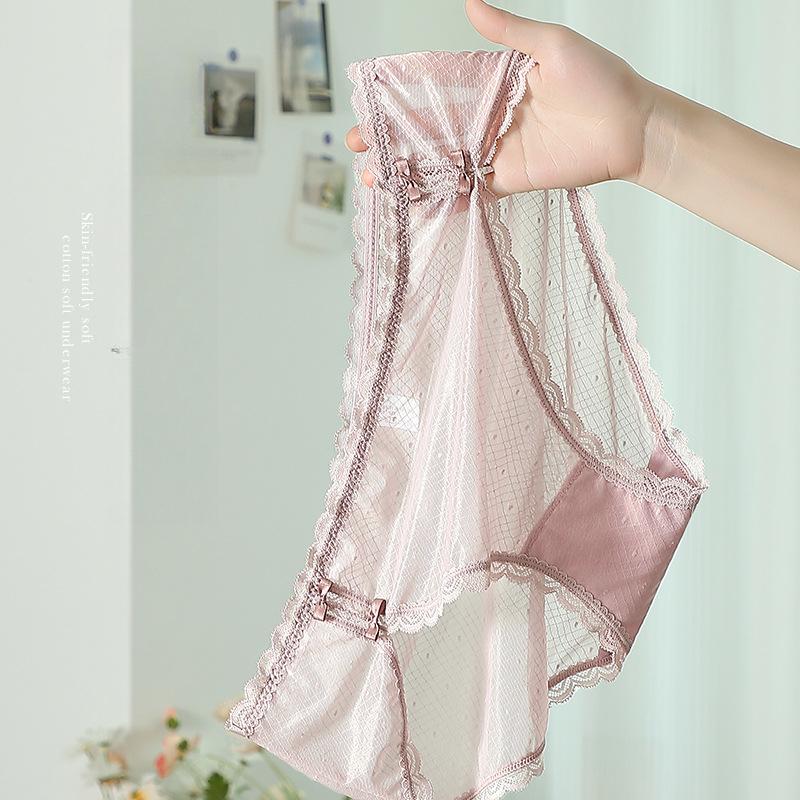 Large Size Sexy Lace Panties Bow Ice Silk Mesh Women’s Panties