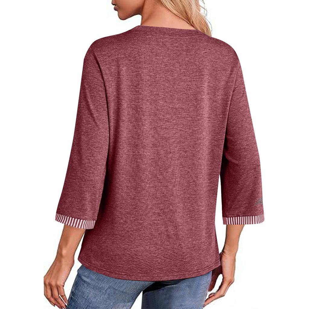Women's T-shirt Solid Color Round Neck 3/4 Sleeve Top
