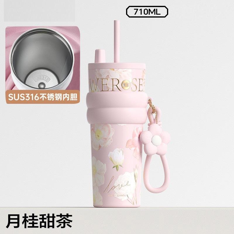 New Bingba Cup 111 Stainless Steel Thermos Cup High Value Women's Portable Straw Cup Large Capacity Car Coffee Cup