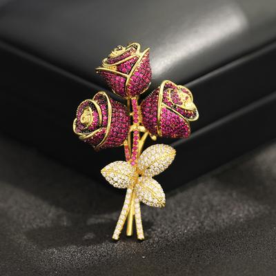 Luxury Heavy Industry Retro Rose Bouquet Brooch High-end Light Luxury Elegant Flower Pin Jacket Dinner Accessories Brooch