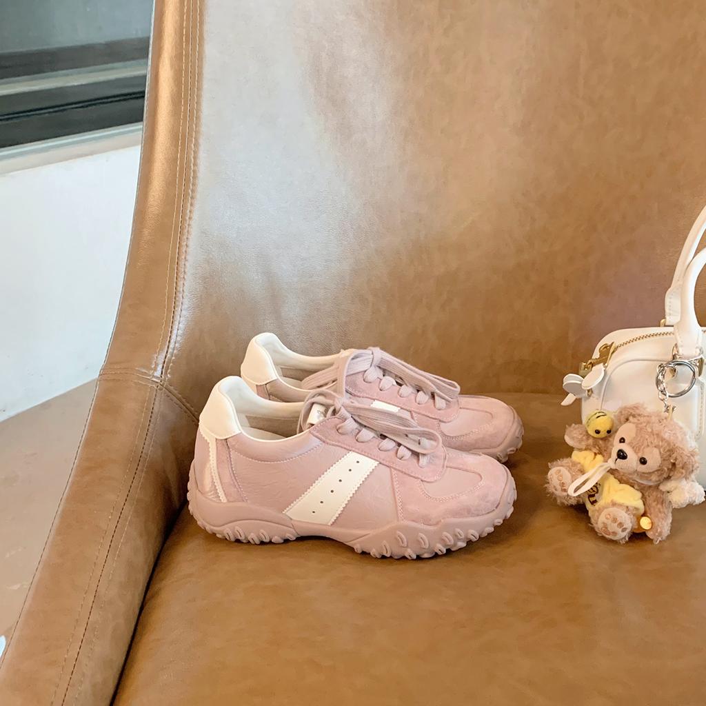 Blue cabinet, inner height increase~ 2025 spring and summer new invisible pull-leg splicing round head lace-up casual Forrest Gump training shoes