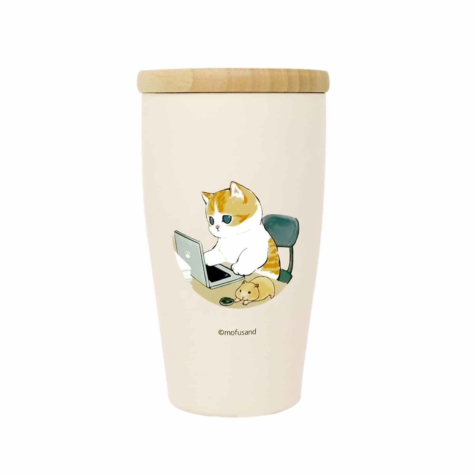 

Toa Metal Mofusand Stainless Steel Tumbler with Wooden Lid 350ml Home Work Nyan] 53-2095 Beige