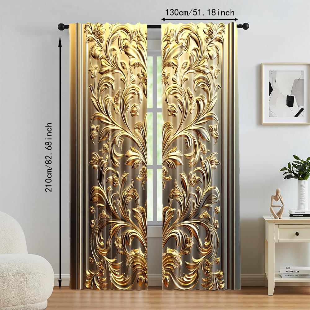 2Pcs European Floral Window Curtains Vintage Drapes For Bedroom Office Kitchen Living Room Study Home Decor Rod Pocket Window