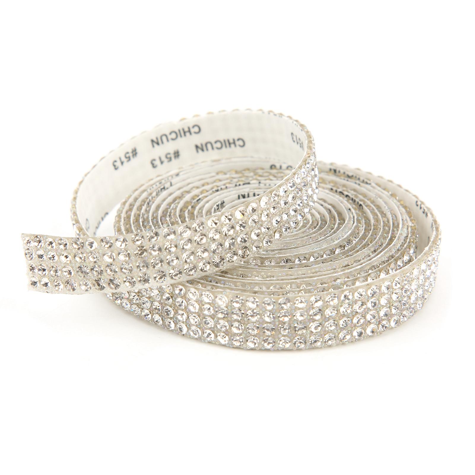 

Rhinestone Ribbon 4 Rows Adhesive Rice Bds Sparkling Resin Strip for Home Decorations