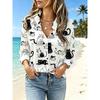 Cute Cat Print Lapel Shirt, Long-sleeved Women's Spring and Summer New Shirt