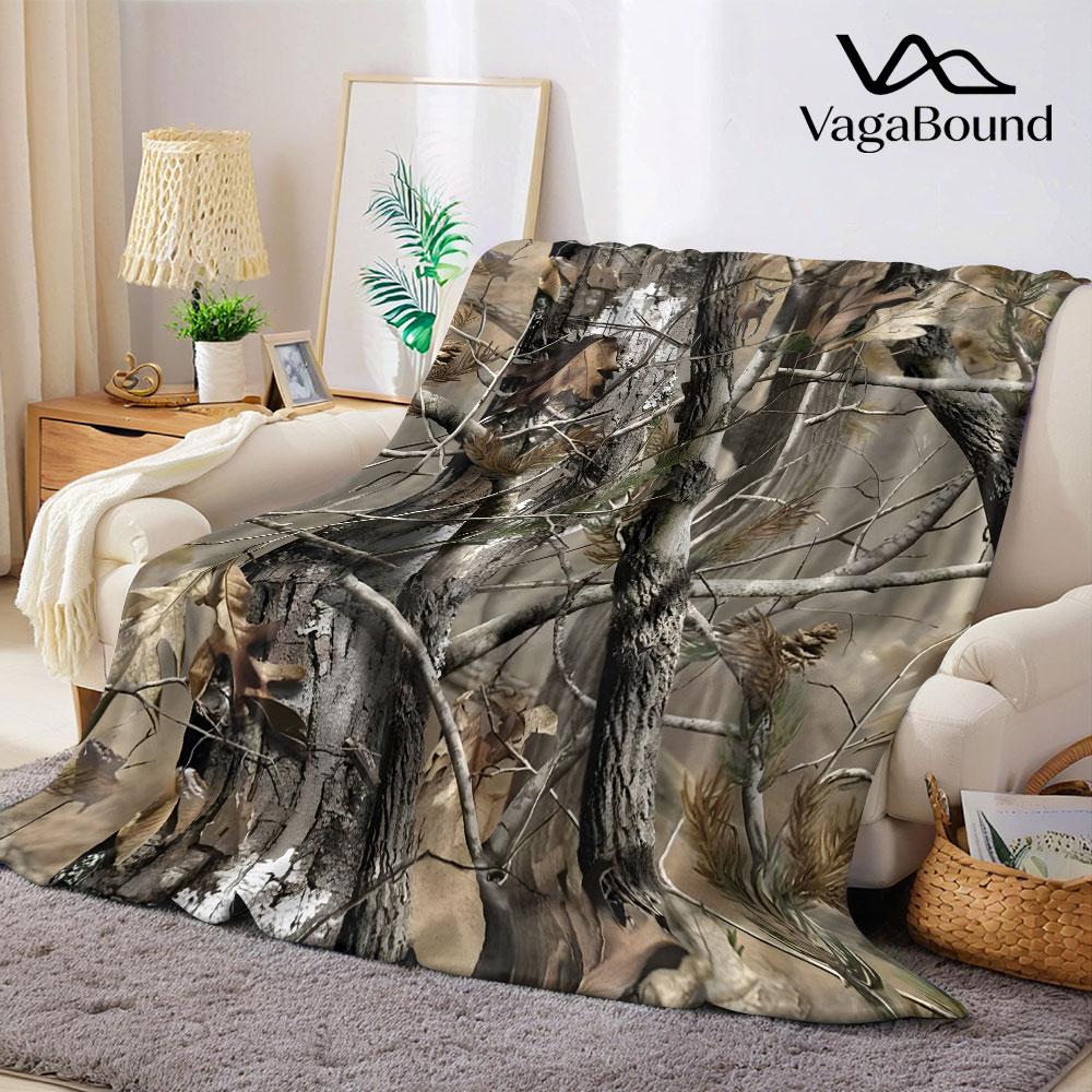 Woodland Camo Printed Blanket Suitable for Sofas Beds Offices Travel Camping Chairs Warm Plush Blanket