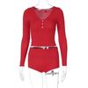 Europe and The United States Wind, Women's Clothing, Sexy Low-cut, V-neck, Tight, Long-sleeved Tops, Fashion Sports Wind, Super Short Pants, Two-piece