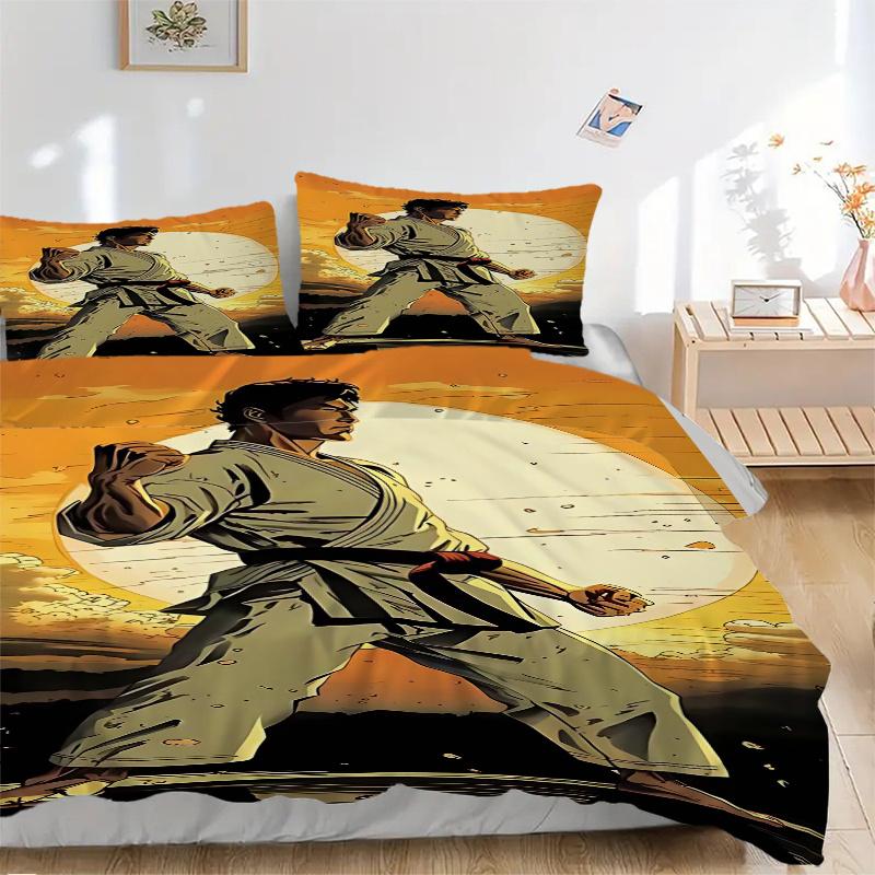 3pcs Anime Karate Fighter Comforter Set with One Quilt Cover, Two Pillowcases (No Core) - Perfect for Bedroom and Guest Room Decoration - Anime Cartoo