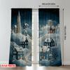 2pcs 2D Flat Printing Christmas Classic Hot Curtains Cozy Winter Village Snowscape Digital Printed Polyester Drapes Family Party