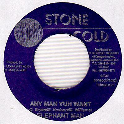 

7inch Record ELEPHANT MAN Any Man Yuh Want NONE Stone Cold 2003 Jamaica Reggae Ska Dub Used