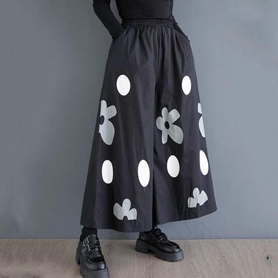 Cotton Plus Size Vintage Floral High Waist Casual Loose Spring Autumn Wide Leg Pants Women Trousers