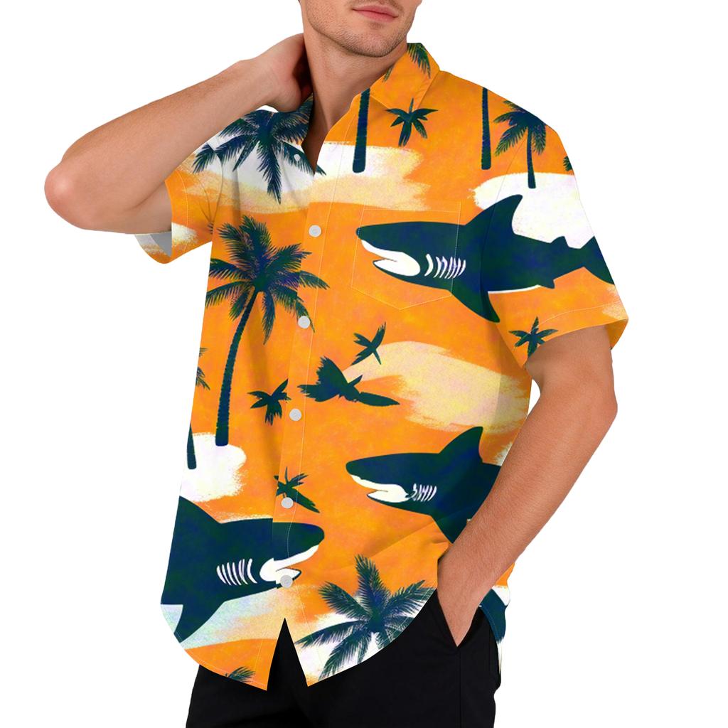Hawaiian Print - Men's Casual Short Sleeved Shirt