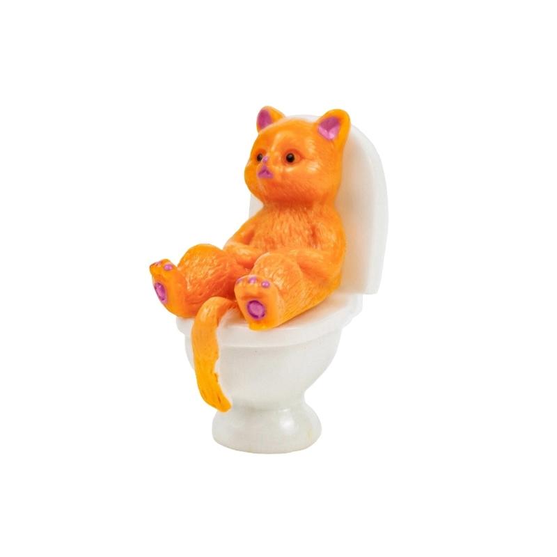 Funny Bathroom Cats Figurine and Toilet Ornament for Home Shelf Desk Accent and Miniature Scene Decoration