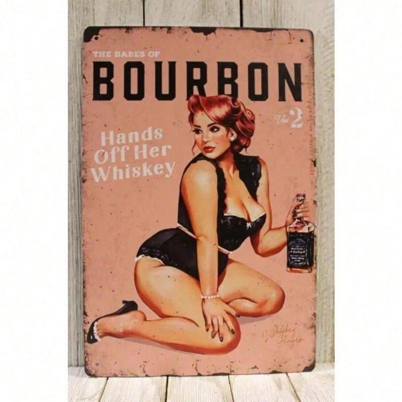Vintage Metal Poster Woman Whiskey Bar Wall Decor