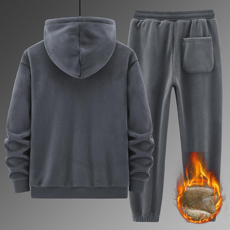 Winter Kaschmir und Dicker Anzug Herren Hoodie Baumwollhose Set Freizeit Sport Warm Trainingsanzug