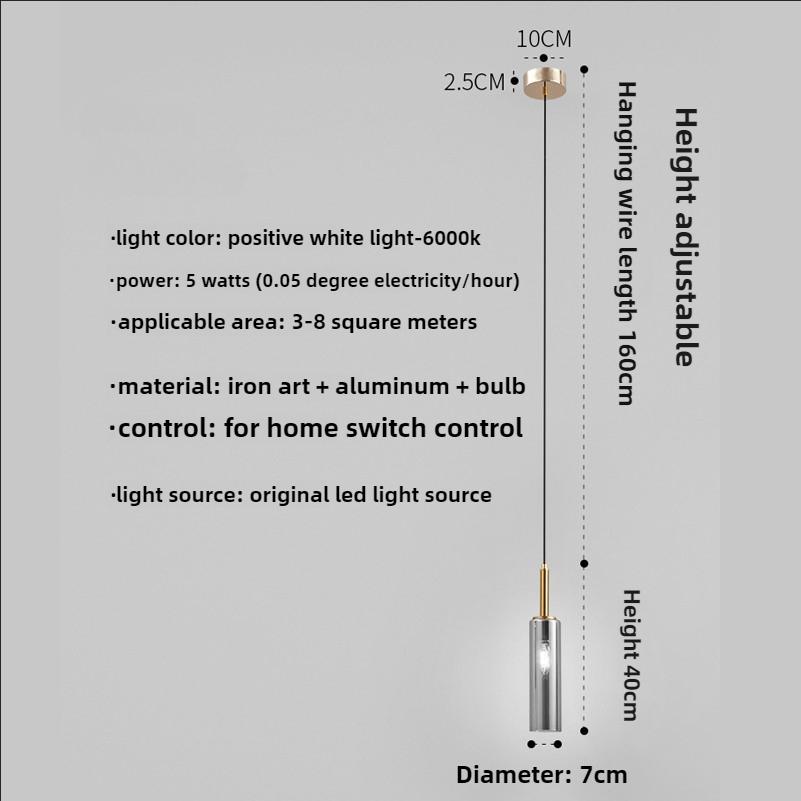 Bedroom Bedside Pendant Light, Modern Minimalist Cylindrical Minimalist Electroplated Long Line Pendant Light