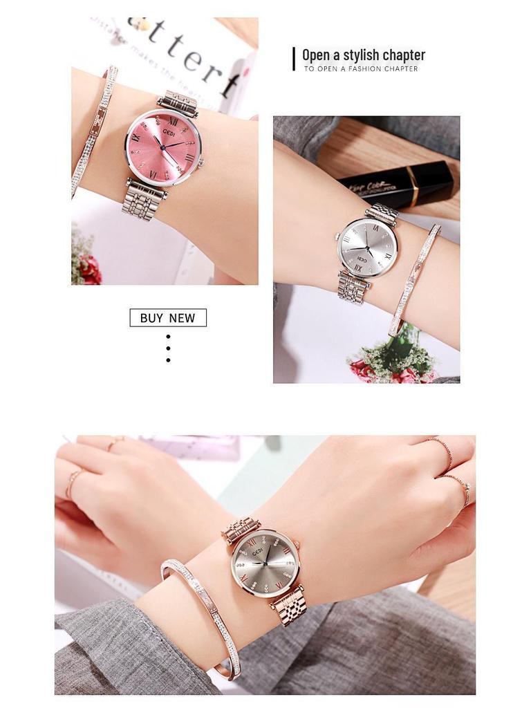 GEDI Women's Rhinestone Steel Band Watch - Fashionable, Trendy, Waterproof, Stylish Ladies' Timepiece