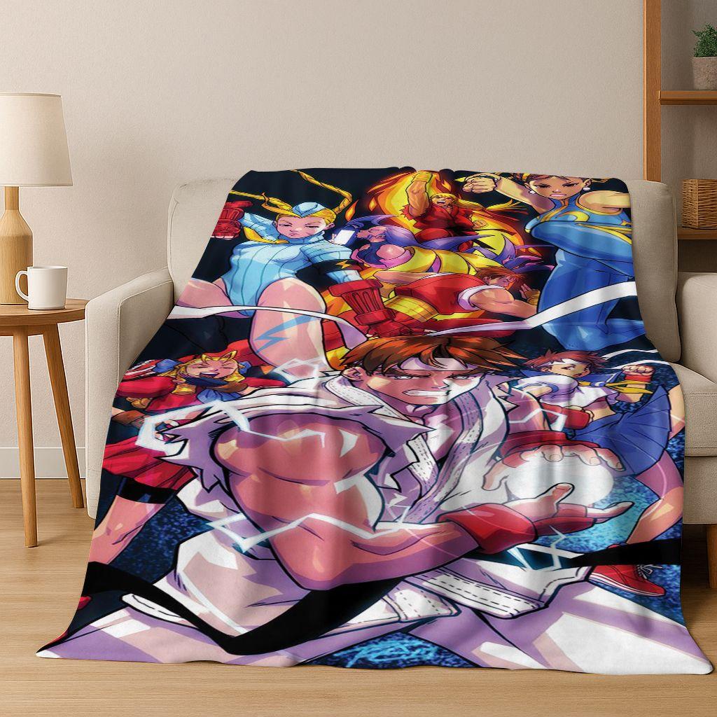Retro Street Fighter 6 Characters Game Chun-Li Art Flannel Blanket,Cozy Soft Throw Blanket for Home Bedroom Bed Sofa Cover Kids